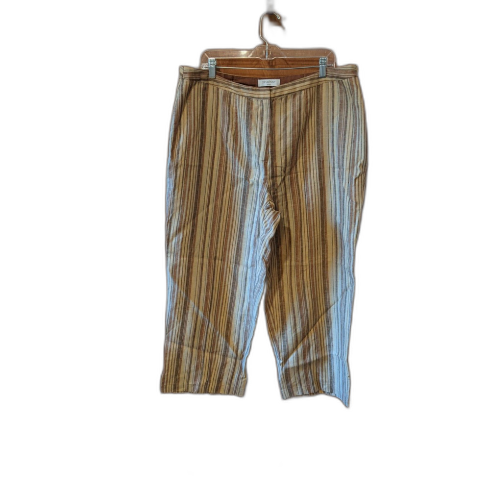 Striped Linen Trouser Pants Earth Tone Wide Leg Plus Sz 18W Coastal Grandmother